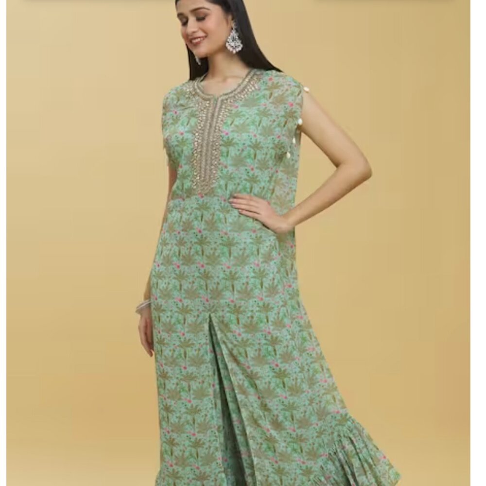 Tropical Trees Print Kaftan & Sharara Set - image 1